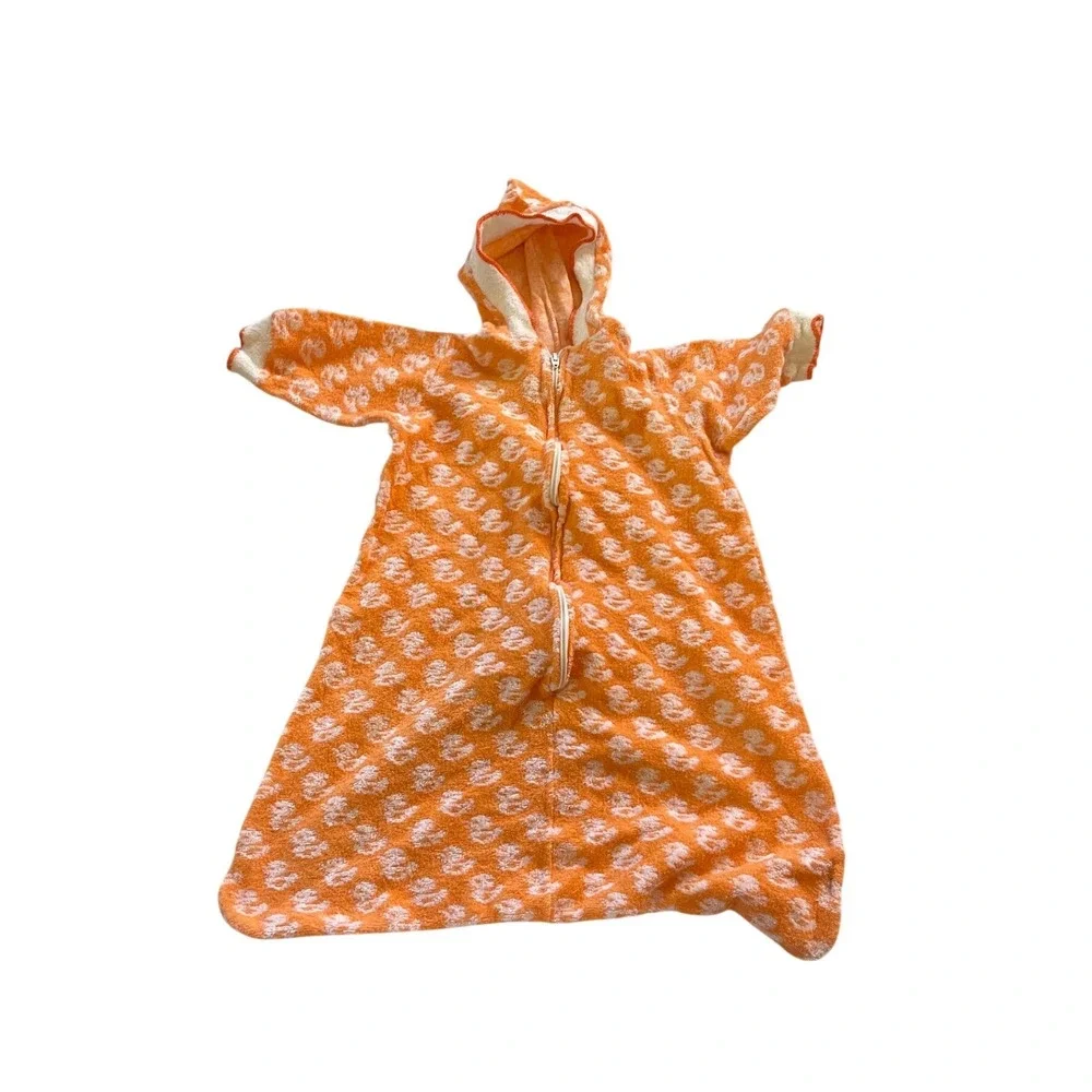 Vintage Carters Baby onesie robe Orange White Duck‎ Terry Cloth Hooded One Size